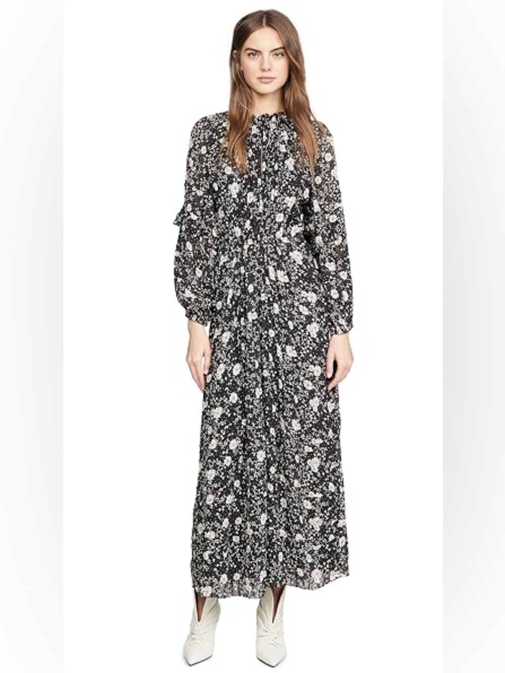 ISABEL MARANT ETOILE
BLACK/WHITE FLORAL PRINT LONG SLEEVE MAXI DRESS ( AS IS)